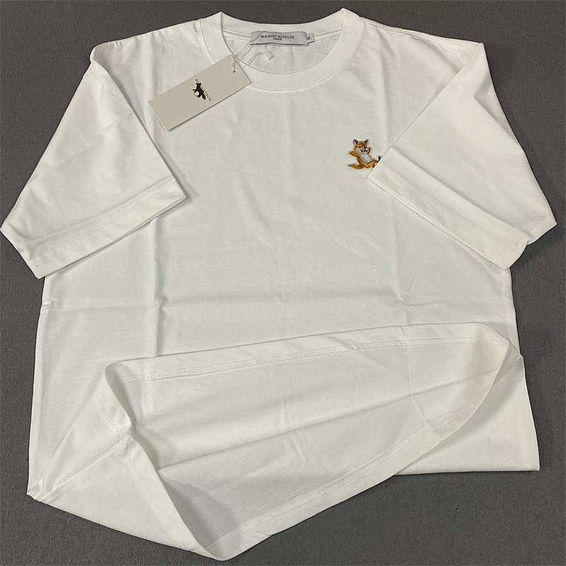 Other Maison Kitsune Grey Yellow Embroidered Top Solid Cotton Mens Womens Big Version Model T P99 Yuan