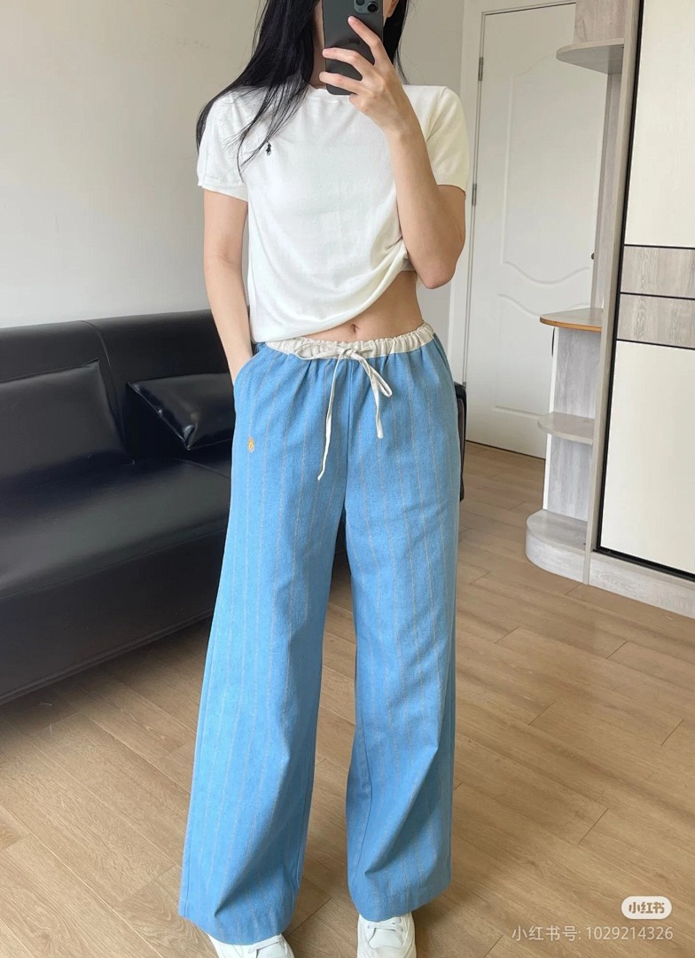 Other RL Small Embroidered Womens Lace Striped Blue Linen Surface P 249 Yuan - Image 3