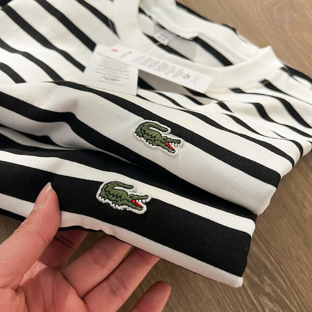 Other LACOSTE Spring Summer New Small Striped Collar Short Sleeve T Mens Womens P 129 Yuan - Image 18