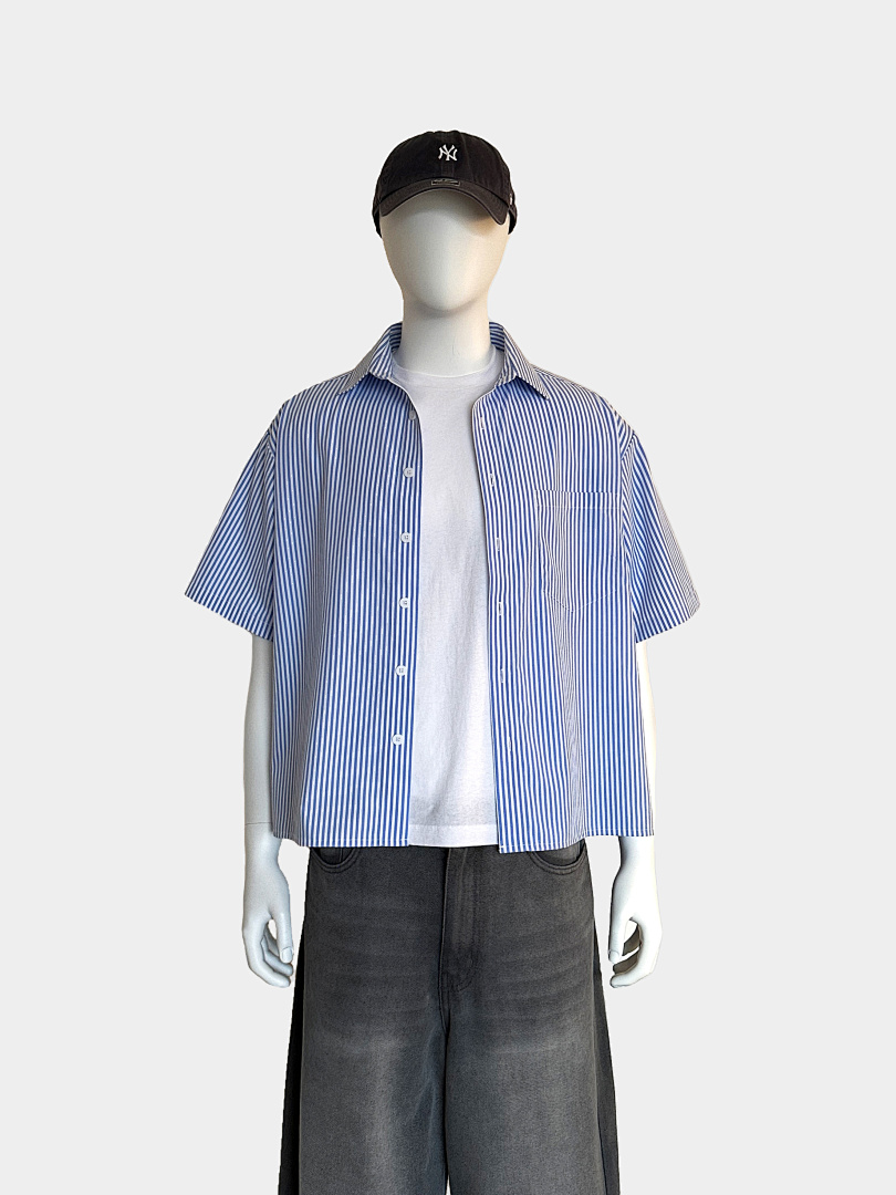 On Running [Restocking]150Gsm Union Kingdom 100% Cotton Boxy Cropped Fit Striped Short-Sleeved Shirt - Image 16