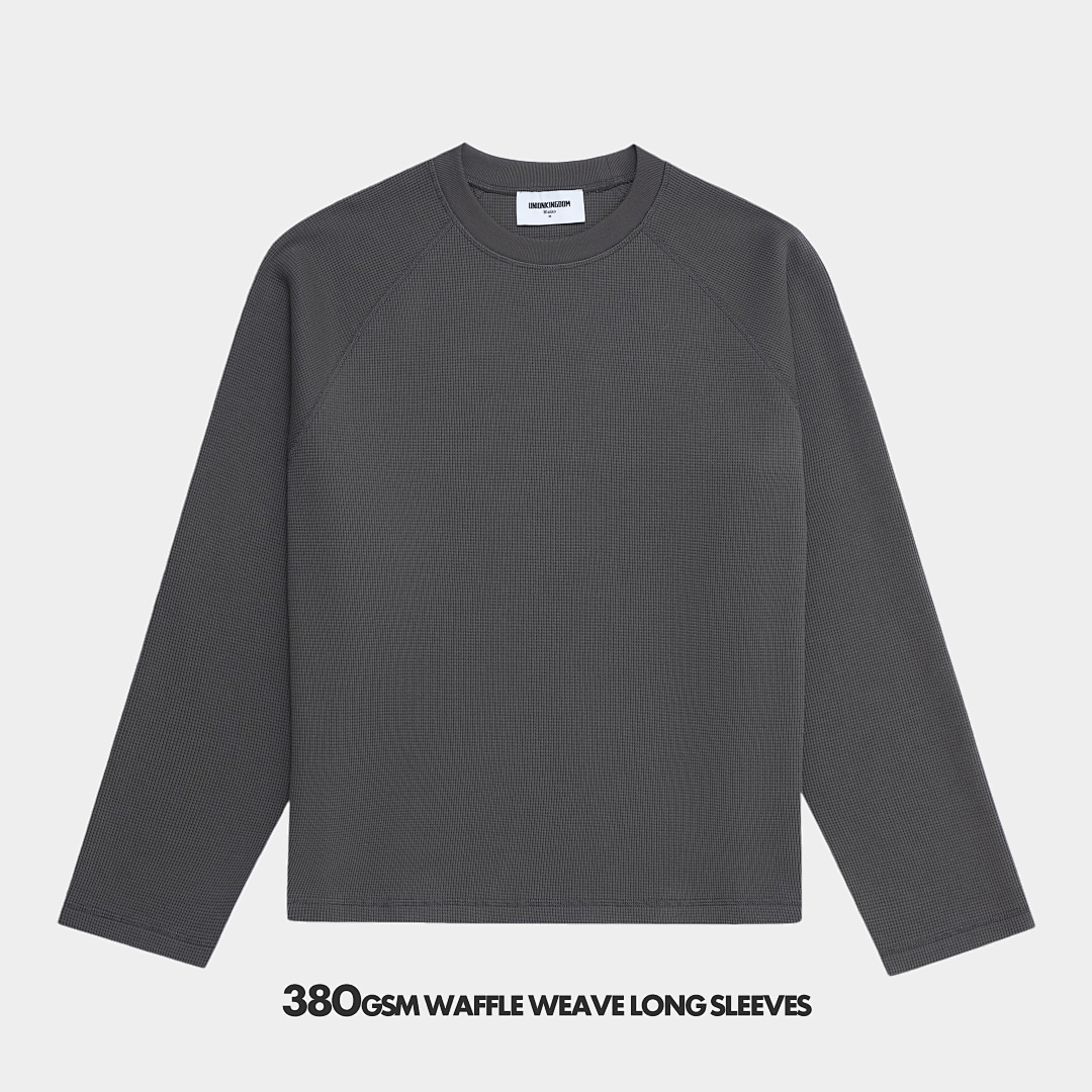 On Running 380Gsm Union Kingdom 100% Cotton Waffle Weave Soft Raglan Long Sleeve
