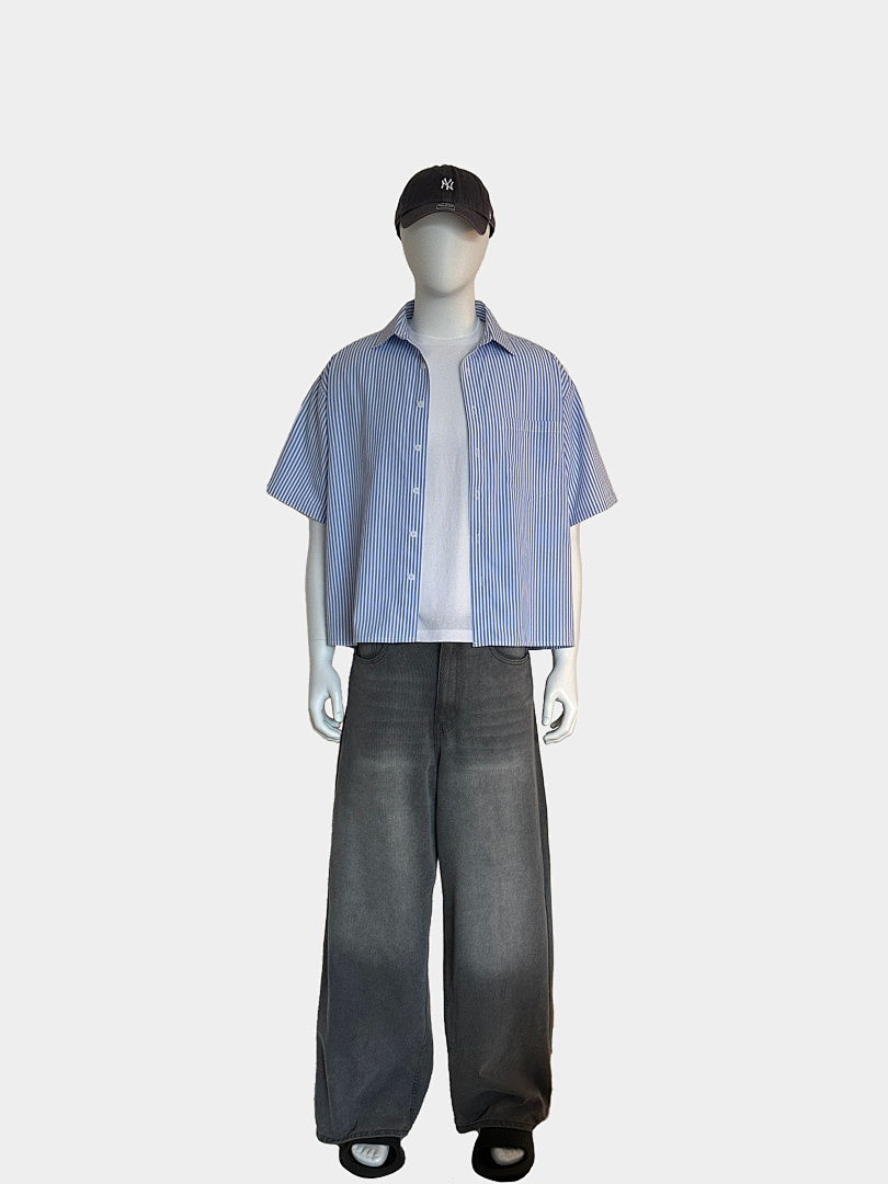 On Running [Restocking]150Gsm Union Kingdom 100% Cotton Boxy Cropped Fit Striped Short-Sleeved Shirt - Image 14