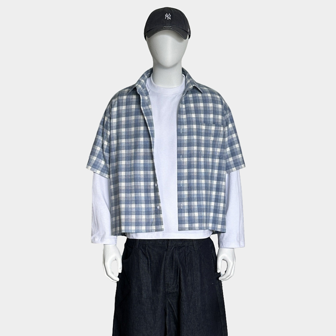 On Running 170Gsm Union Kingdom 100% Cotton Boxy Cropped Fit Plaid Flannel Short-Sleeved Shirt - Image 19