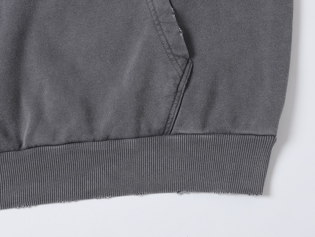 On Running 450Gsm Union Kingdom Distressed Washed Gray 100% Cotton Loose Fit Hoodie - Image 7