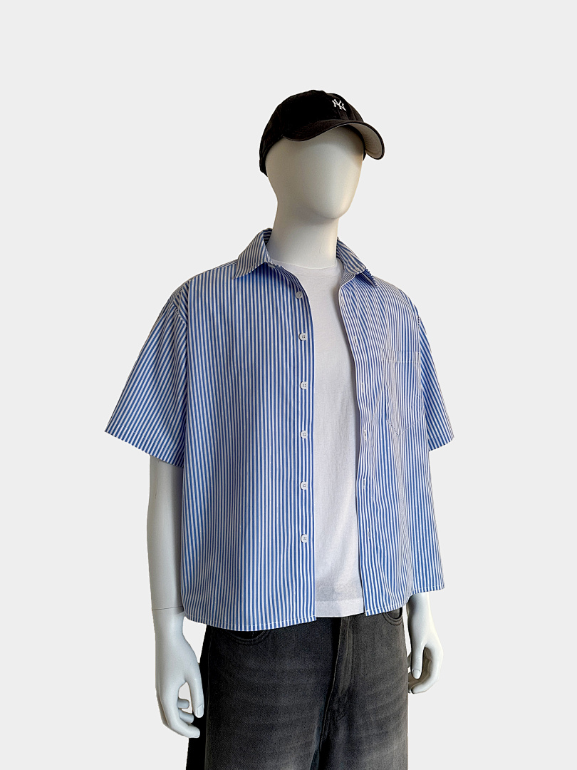 On Running [Restocking]150Gsm Union Kingdom 100% Cotton Boxy Cropped Fit Striped Short-Sleeved Shirt - Image 18