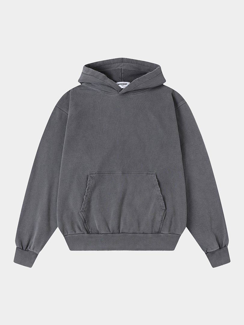 On Running 450Gsm Union Kingdom Distressed Washed Gray 100% Cotton Loose Fit Hoodie - Image 2