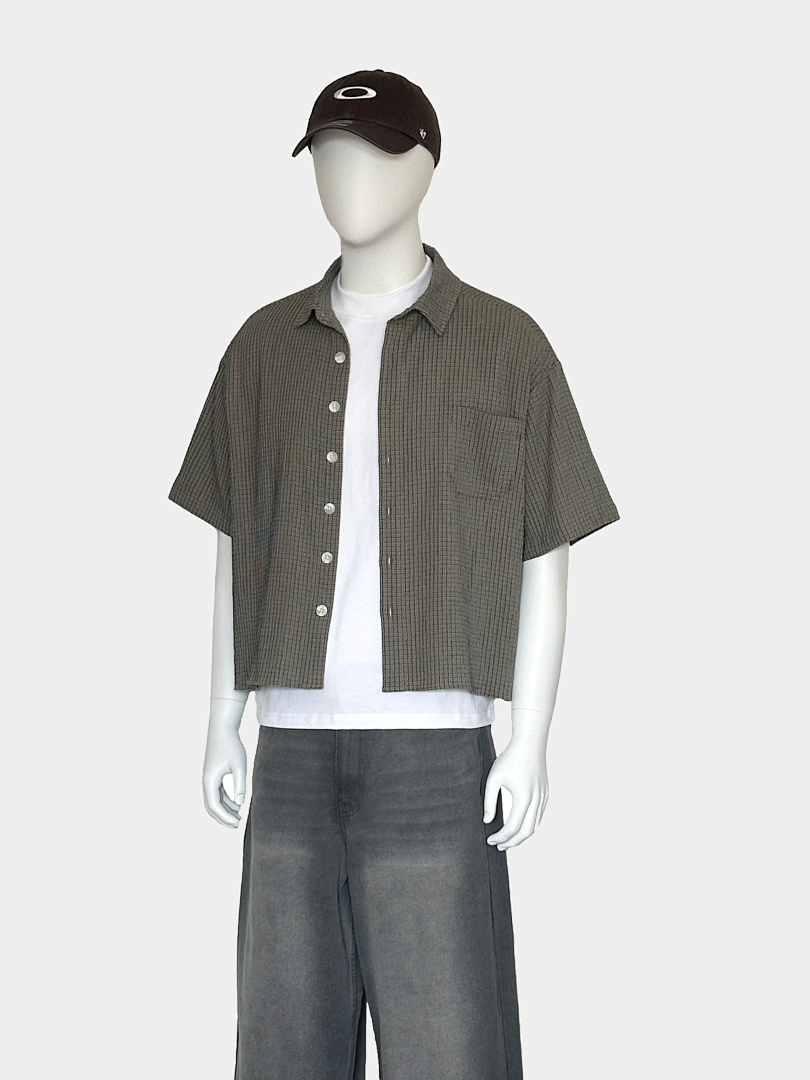 On Running 140Gsm Union Kingdom 100% Cotton Boxy Cropped Fit Plaid Short-Sleeved Shirt - Image 34