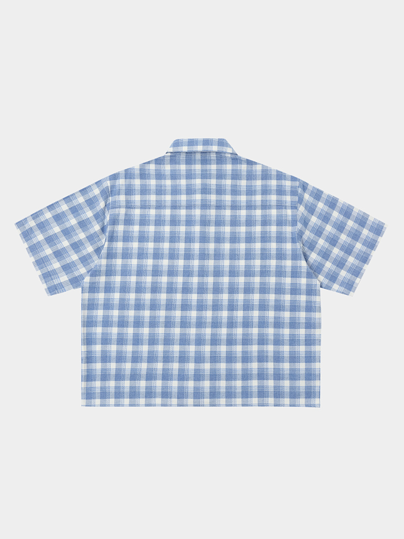 On Running 170Gsm Union Kingdom 100% Cotton Boxy Cropped Fit Plaid Flannel Short-Sleeved Shirt - Image 3
