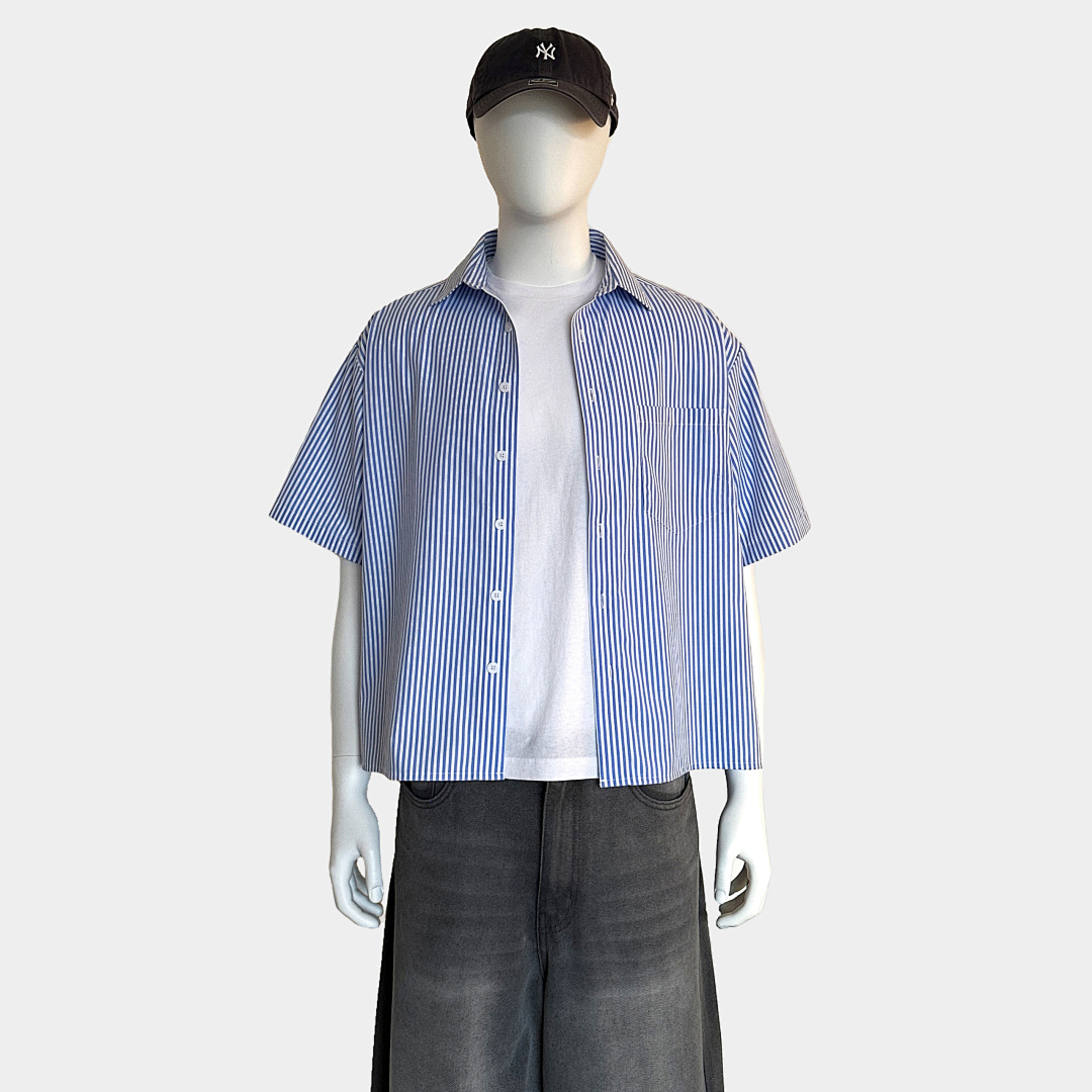On Running [Restocking]150Gsm Union Kingdom 100% Cotton Boxy Cropped Fit Striped Short-Sleeved Shirt - Image 28