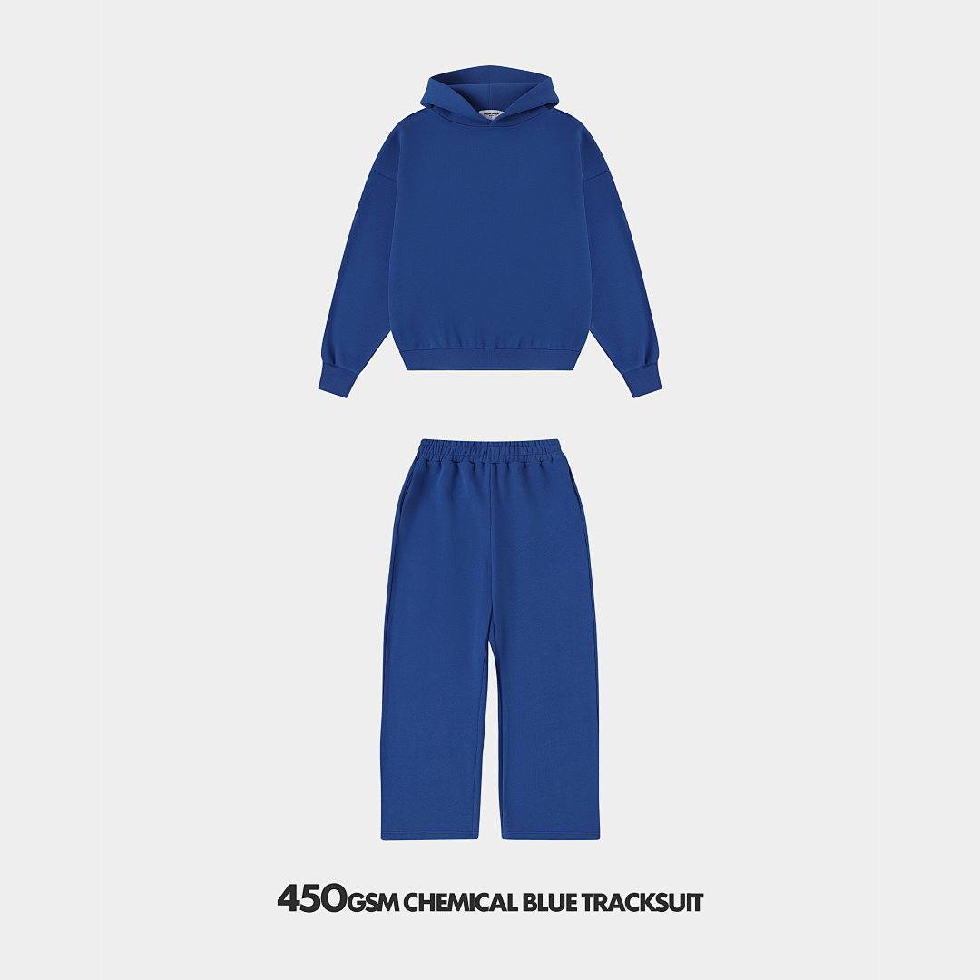 On Running 450Gsm Union Kingdom 100% Cotton Boxy Chemical Blue Blank Tracksuits