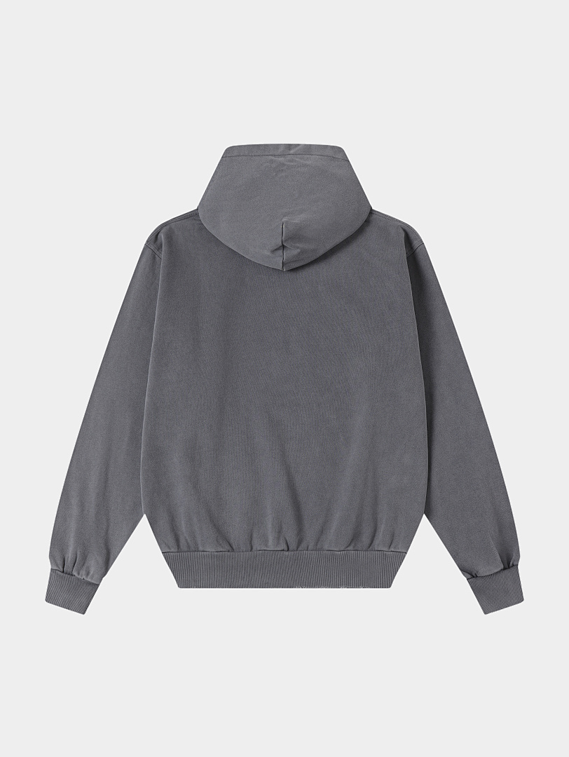 On Running 450Gsm Union Kingdom Distressed Washed Gray 100% Cotton Loose Fit Hoodie - Image 3