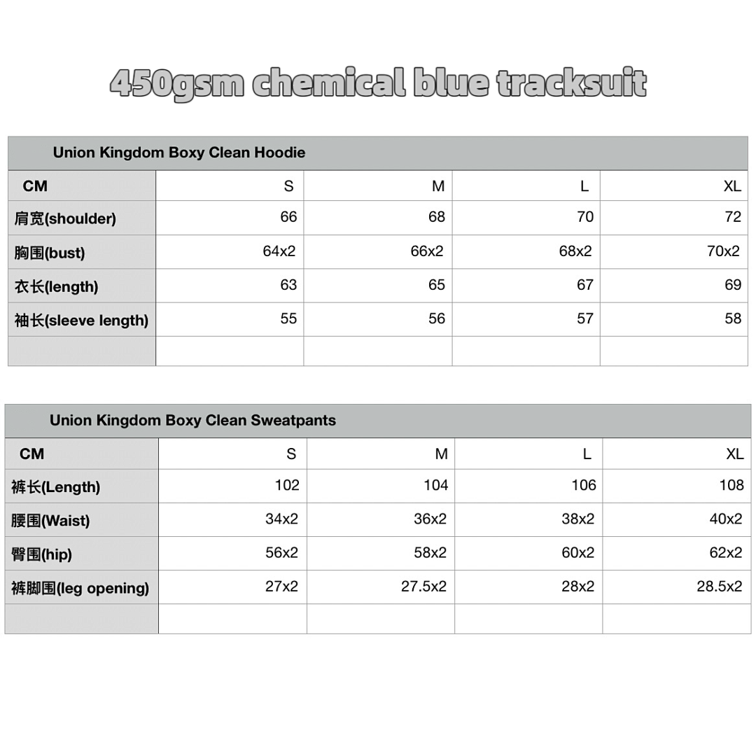 On Running 450Gsm Union Kingdom 100% Cotton Boxy Chemical Blue Blank Tracksuits - Image 3