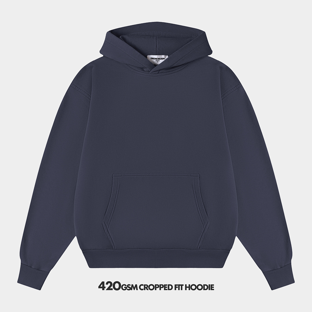 On Running 420Gsm Union Kingdom Terry Faric 100% Cotton Cropped Fit Blank Hoodie