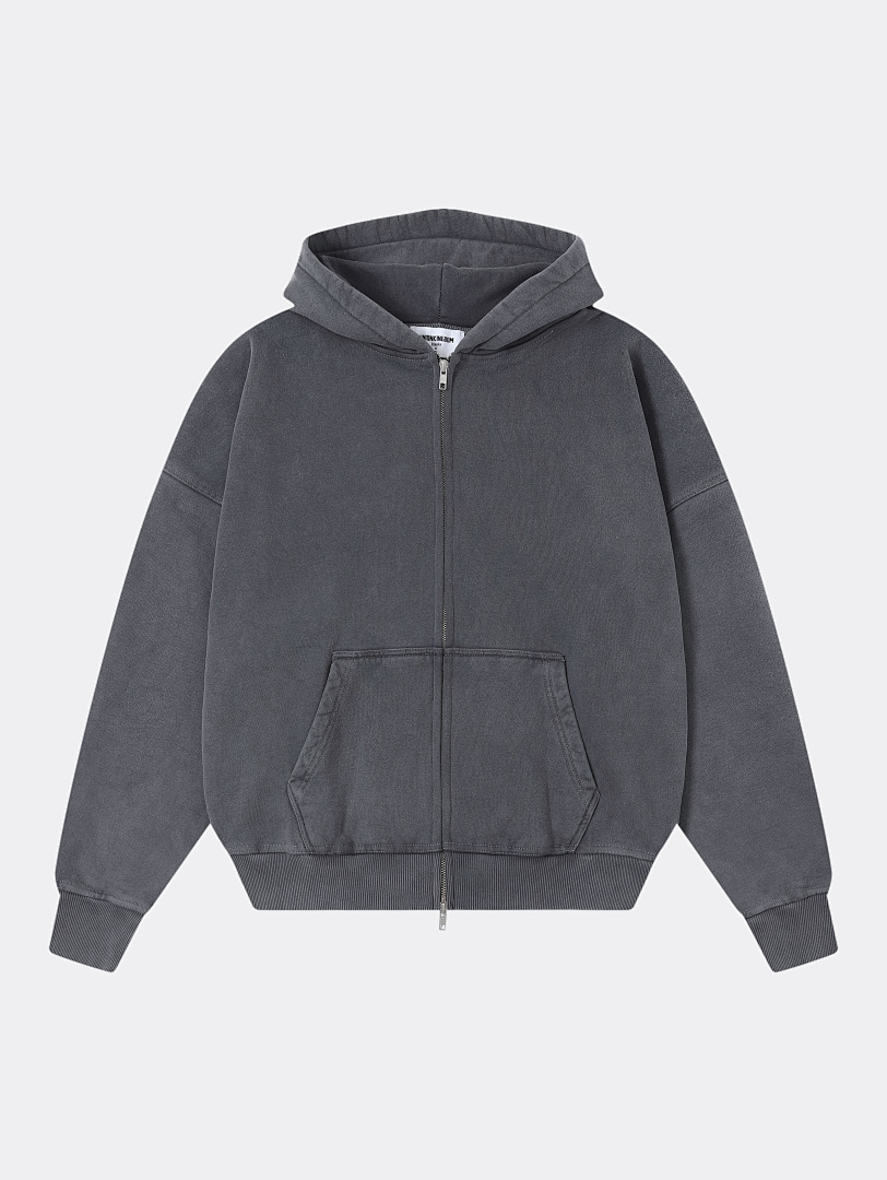 On Running 450Gsm Union Kingdom 100% Cotton Polar Fleece Boxy Cropped Fit Washed Zip-Up - Image 2