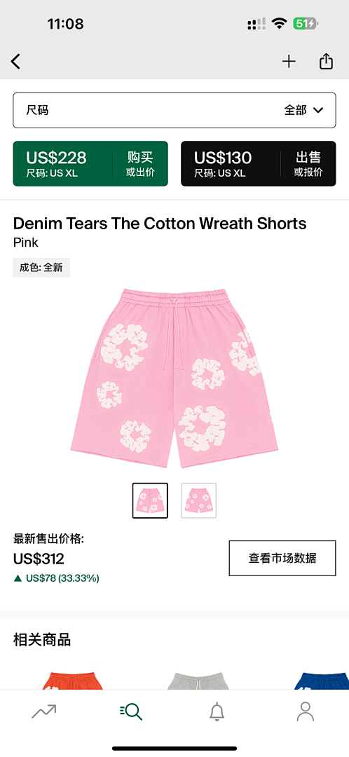 Other 190 Denim Tears The Cotton Wreath Shorts (Pink)