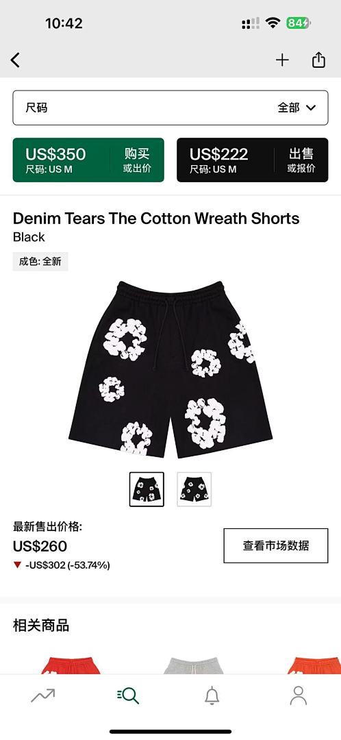 Other 190 Denim Tears The Cotton Wreath Shorts (Black)