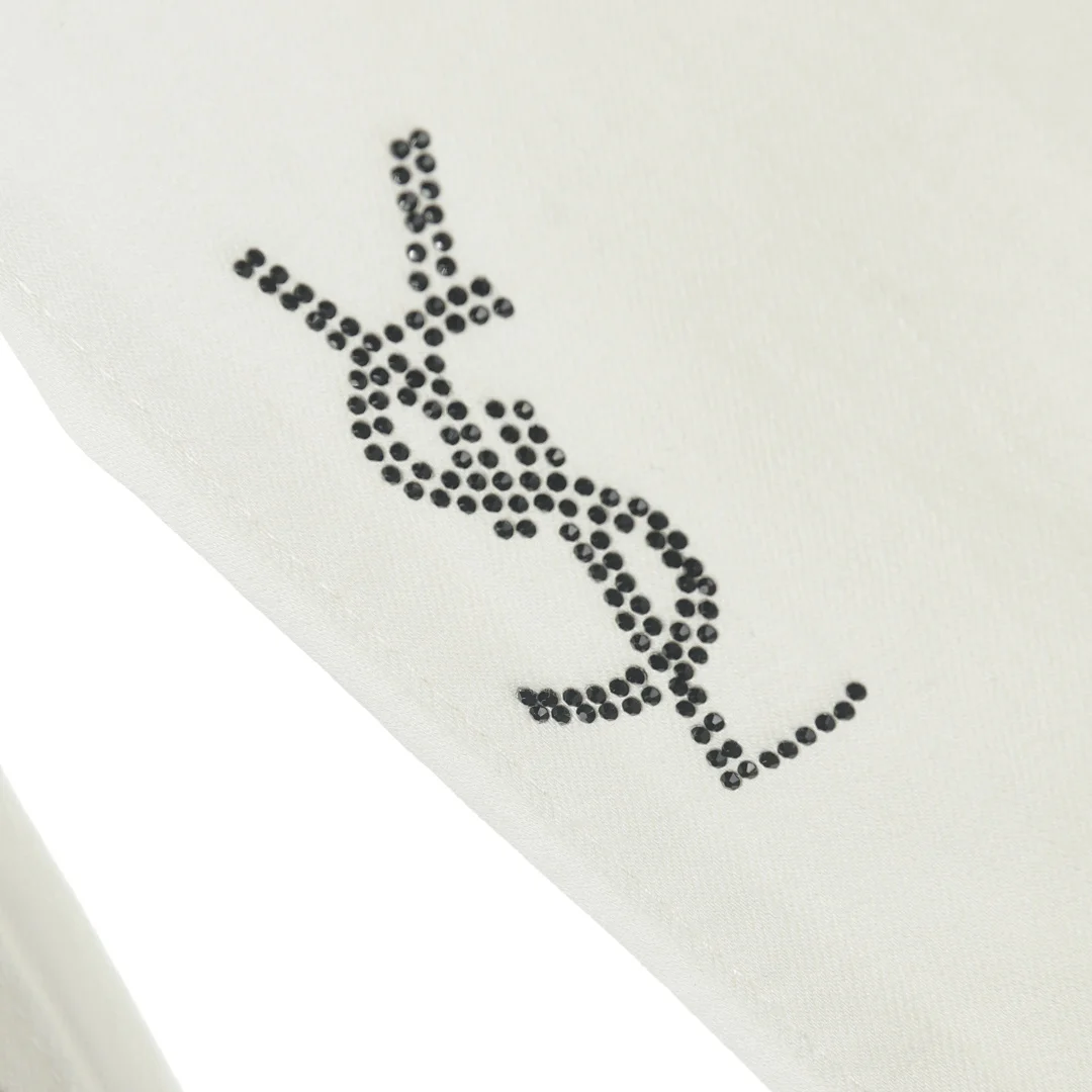 Saint Laurent (YSL) Jean slim/droit à motif monogramme YSL intégral en strass – White (7)