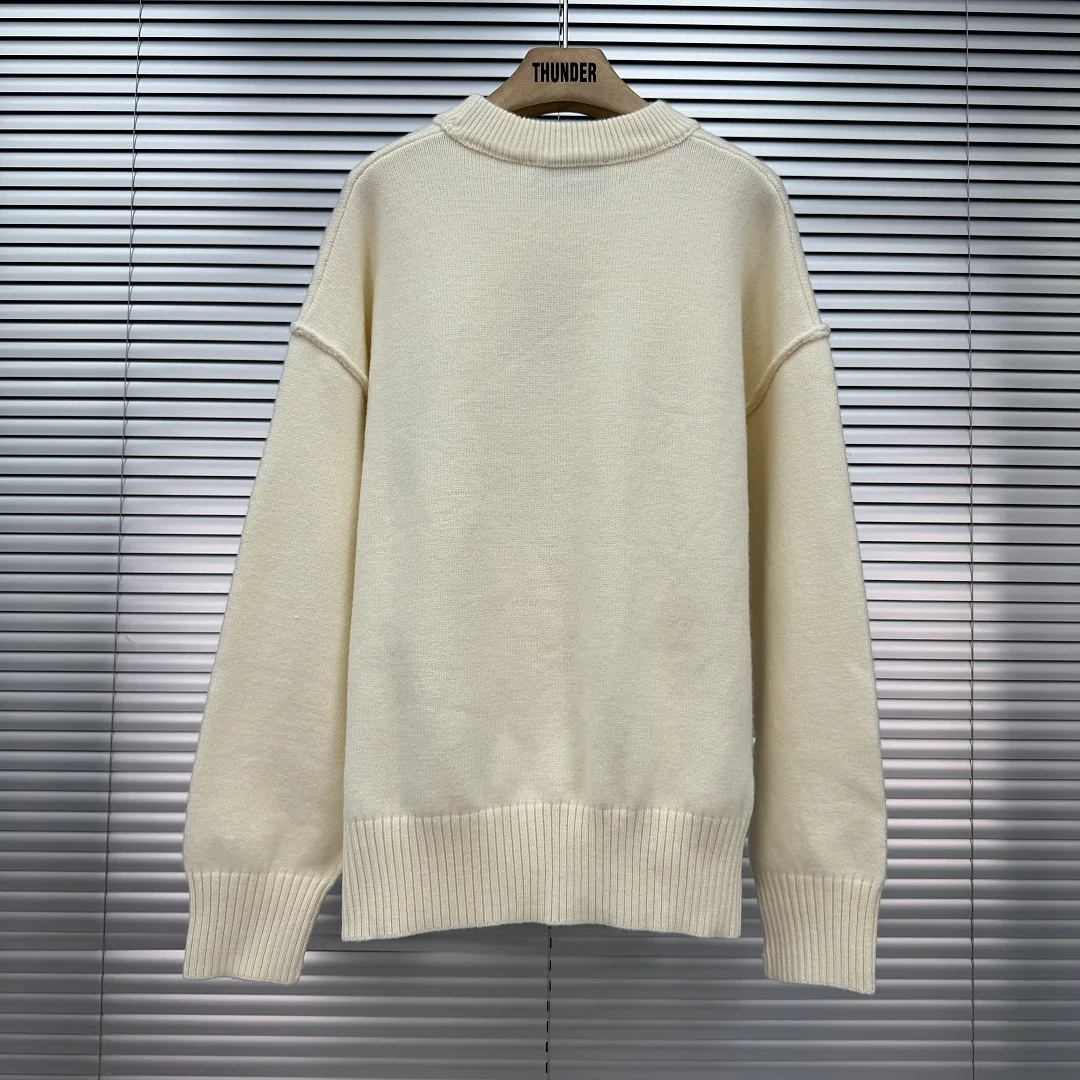 Ami Paris White Wool Ami De Coeur Crewneck Sweater, coloris Off-White / Black 151, vue 10