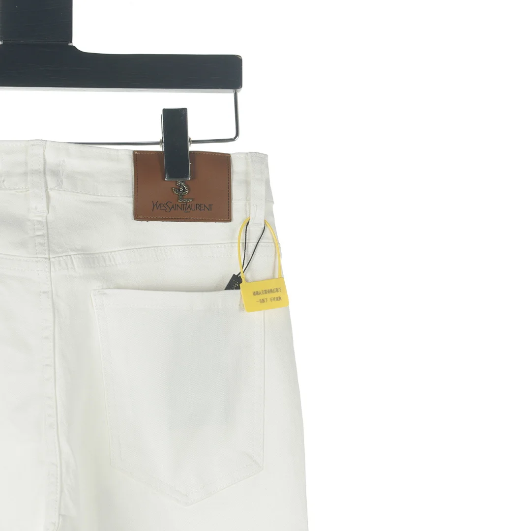 Saint Laurent (YSL) Jean slim/droit à motif monogramme YSL intégral en strass – White (9)