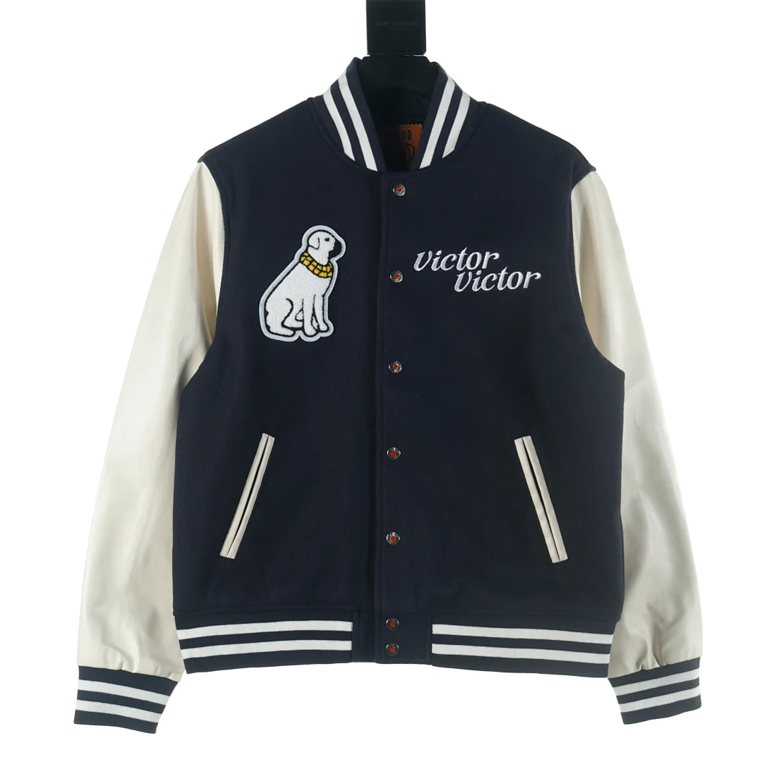 Human Made en collaboration avec Victor Victor Worldwide (conçu par NIGO pour la société médiatique de Steven Victor). Veste universitaire V, coloris Navy / White, vue 2