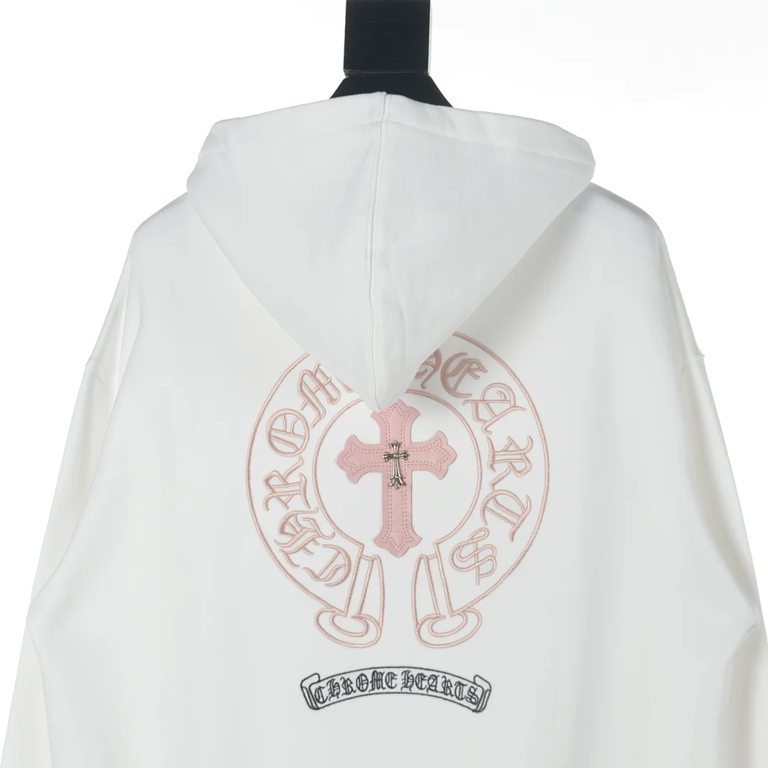 Chrome Hearts Cross Embroidered / Sanskrit Pink Cross Hooded Sweatshirt – White (3)