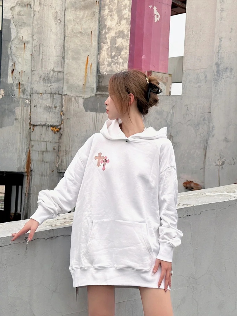 Chrome Hearts Cross Embroidered / Sanskrit Pink Cross Hooded Sweatshirt – White (9)