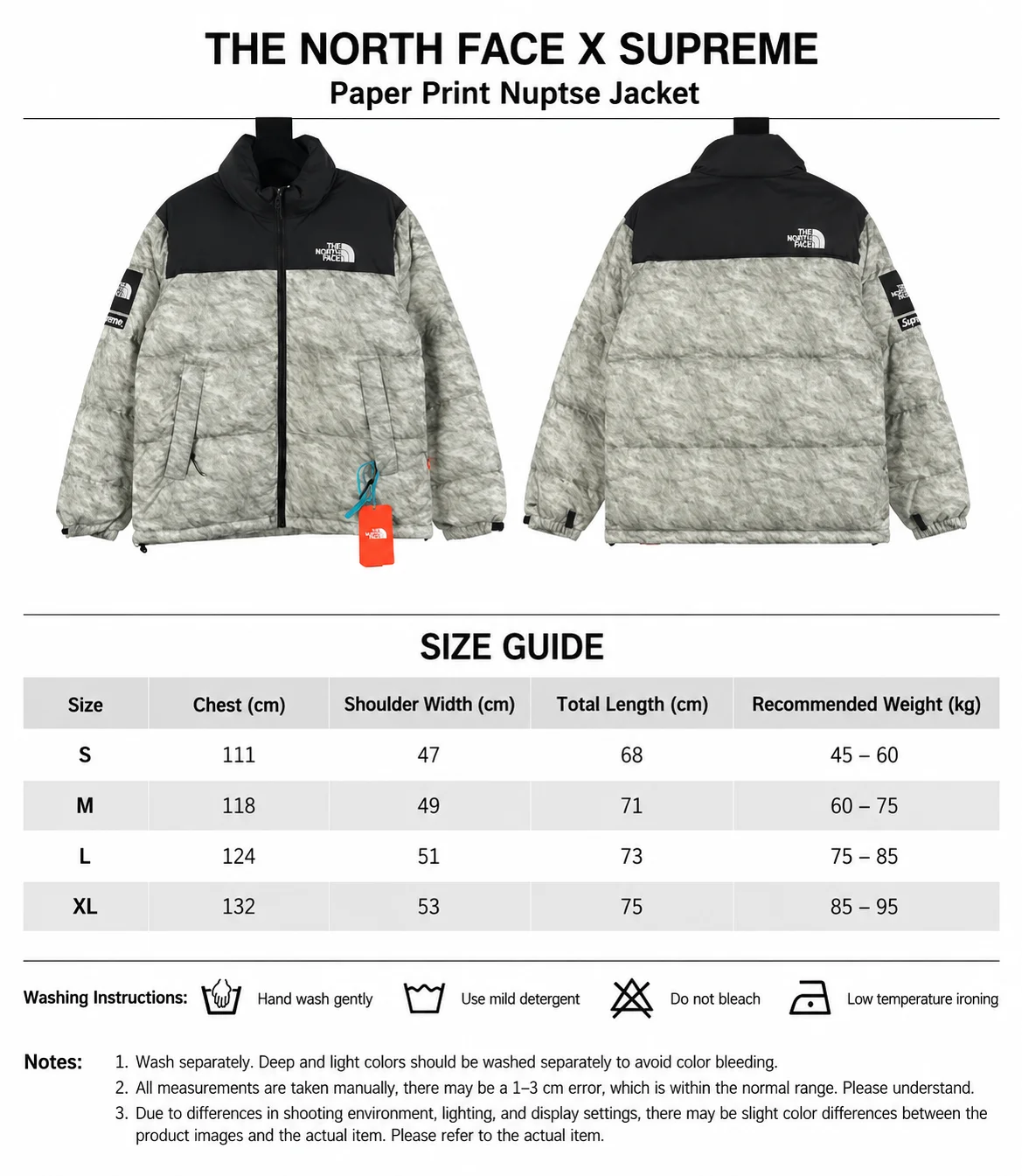 Supreme x The North Face - Veste Nuptse Paper Print - 700, coloris Black / Grey, vue 2