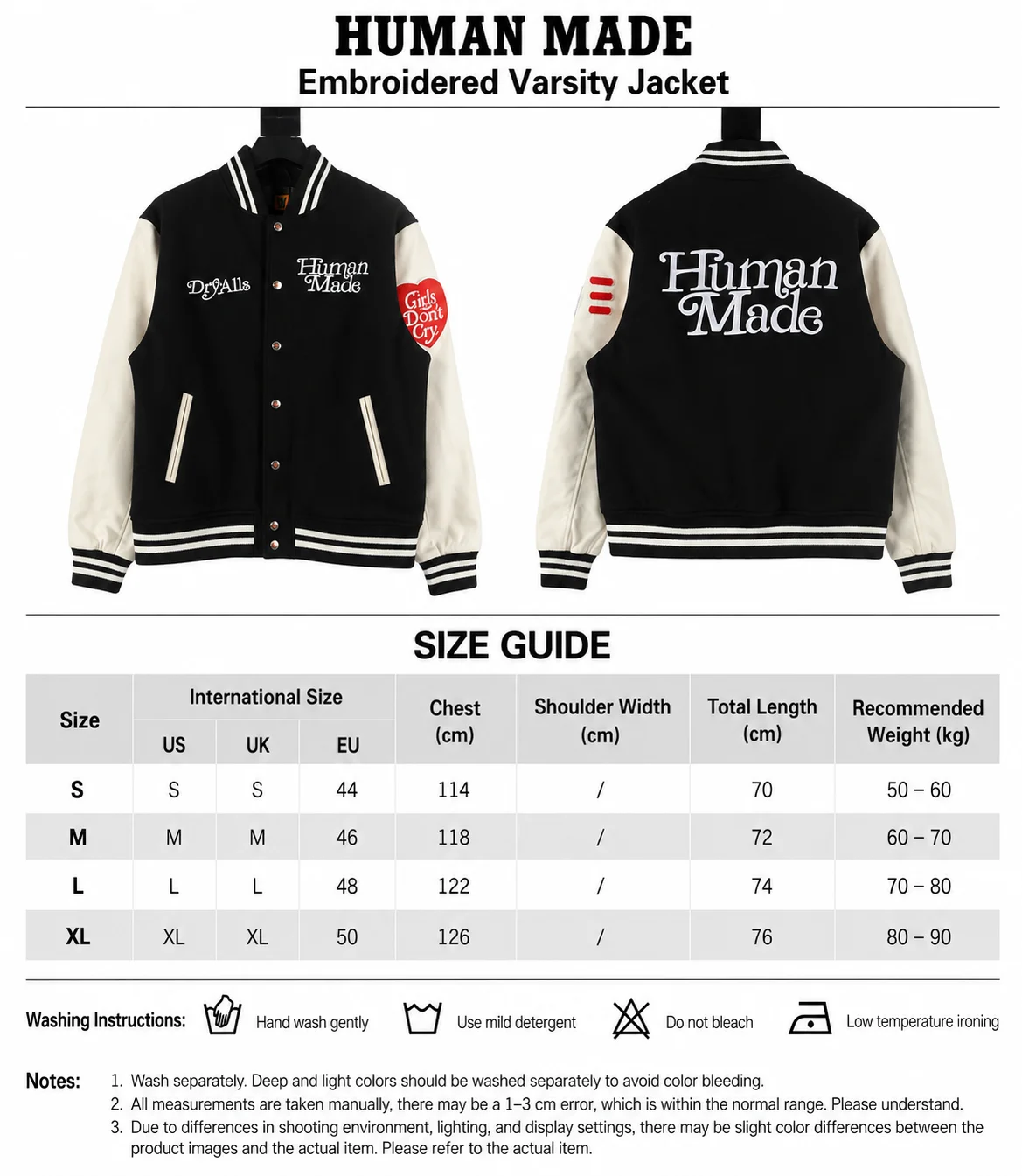 Human Made (en collaboration avec Girls Don't Cry par l'artiste Verdy) Girls Don Dry Alls" Varsity Jacket, coloris Black, vue 2