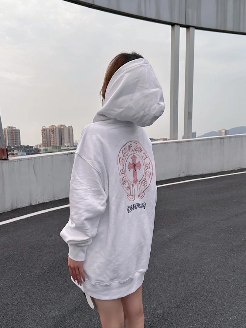 Chrome Hearts Cross Embroidered / Sanskrit Pink Cross Hooded Sweatshirt – White (8)