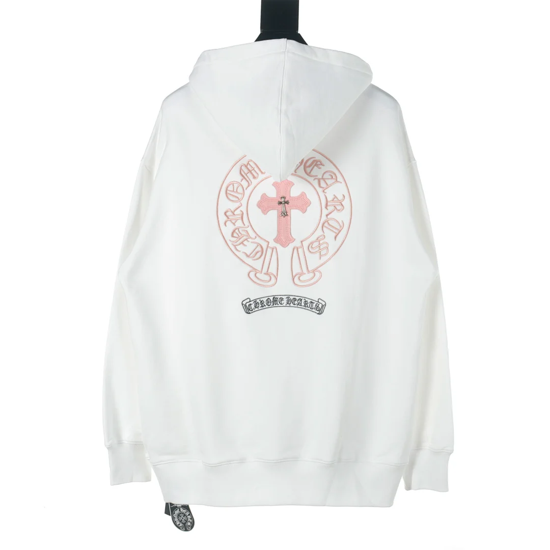 Chrome Hearts Cross Embroidered / Sanskrit Pink Cross Hooded Sweatshirt – White (2)