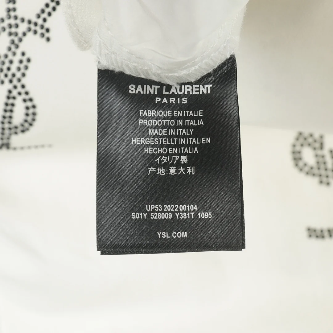 Saint Laurent (YSL) Jean slim/droit à motif monogramme YSL intégral en strass – White (12)