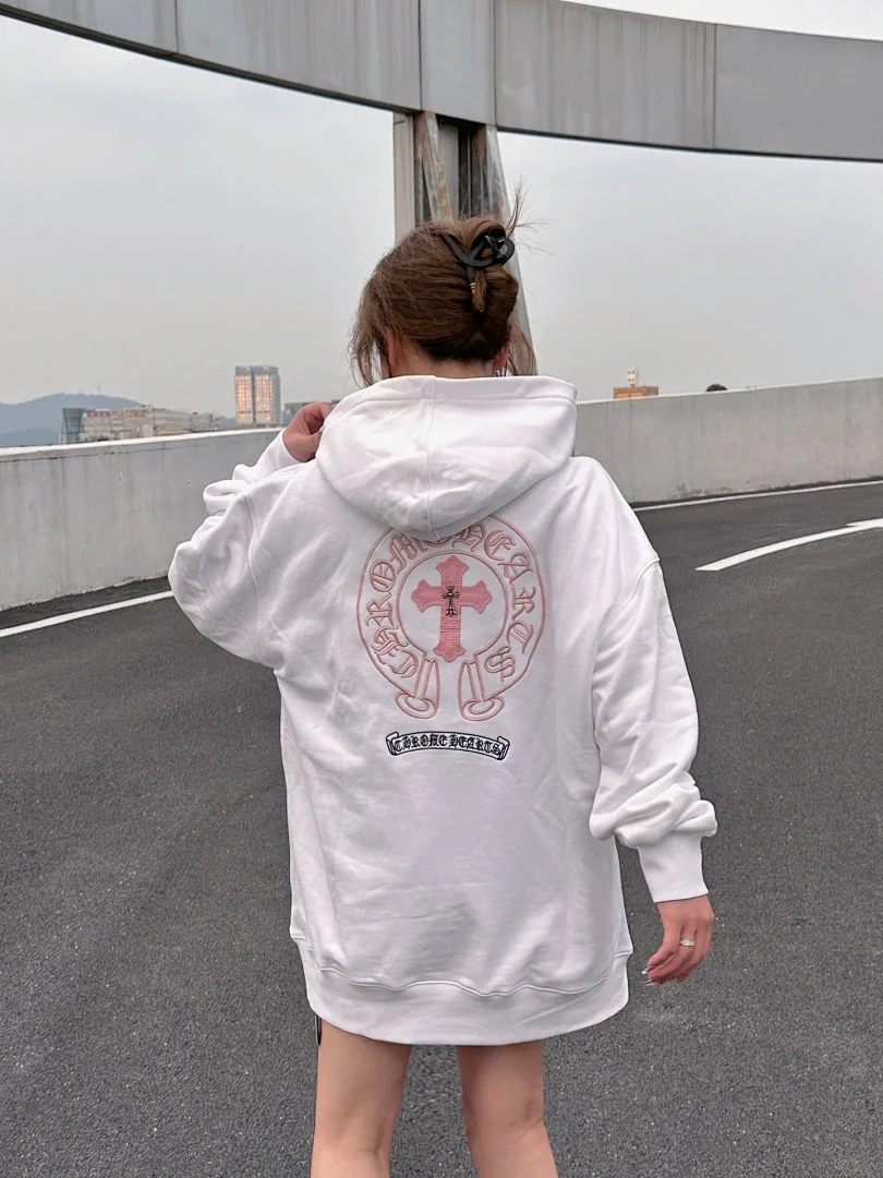 Chrome Hearts Cross Embroidered / Sanskrit Pink Cross Hooded Sweatshirt – White (6)