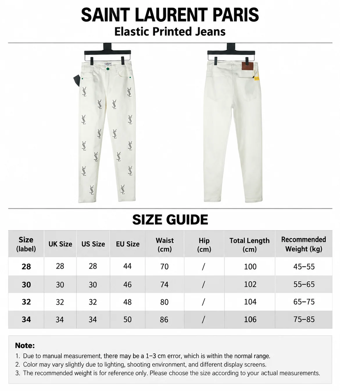 Saint Laurent (YSL) Jean slim/droit à motif monogramme YSL intégral en strass – White (2)