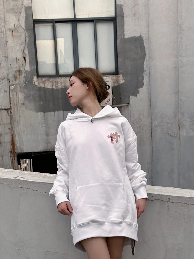 Chrome Hearts Cross Embroidered / Sanskrit Pink Cross Hooded Sweatshirt – White (7)